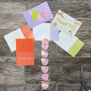 POSHMARK RED TOTE BAG, POSHMARK THANK CARDS, POSHMARK STICKERS